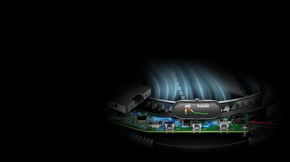 Gráfica de la calidad del aire mostrada en la pantalla LCD del purificador Dyson HushJet Compact.